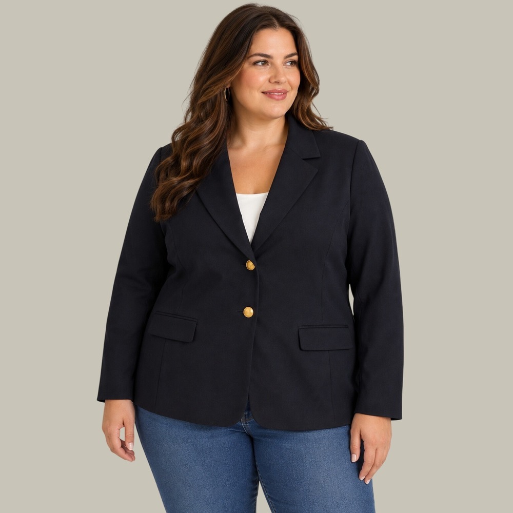ands' End Black Wool Blend Goldtone Button Blazer Women's Size 16